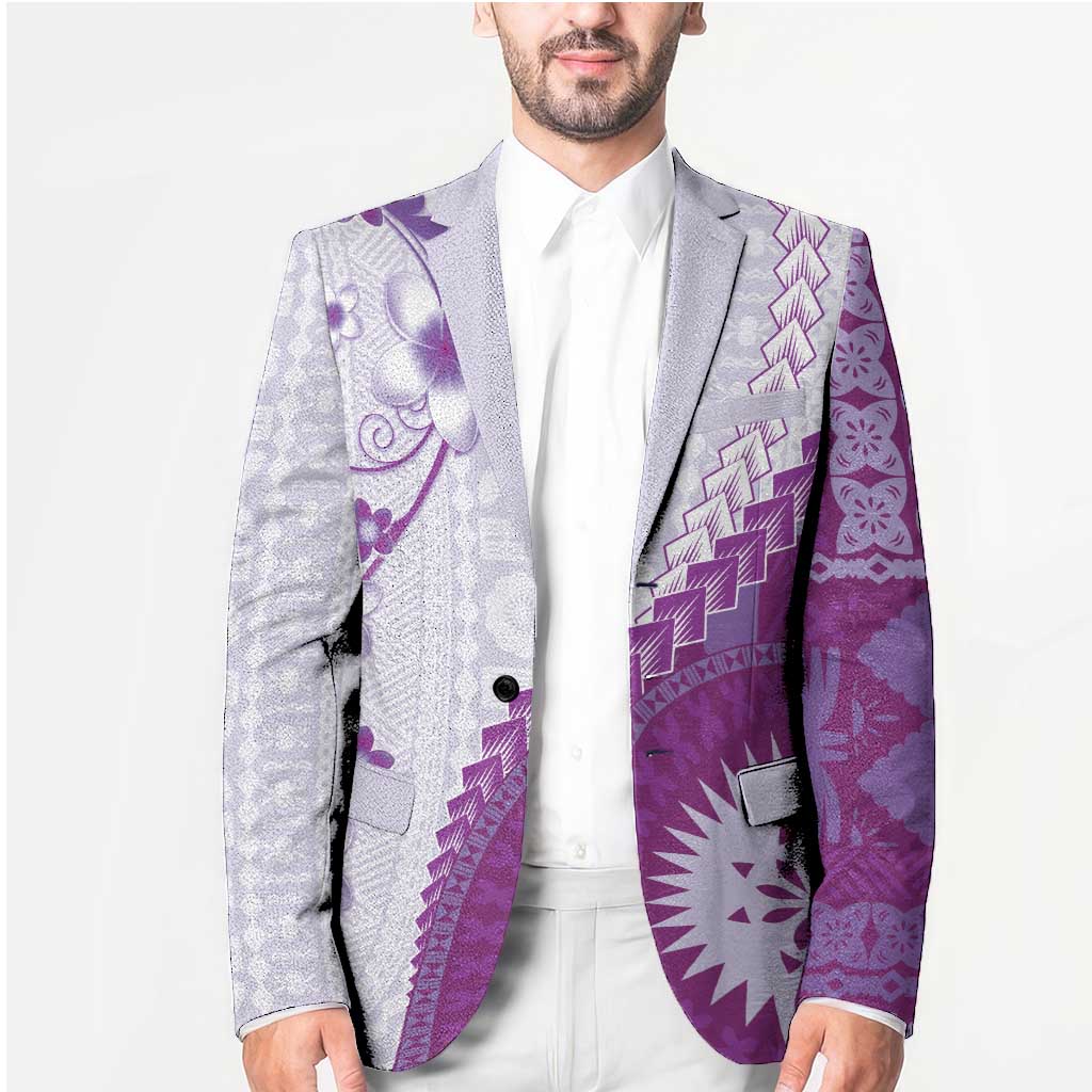 Bula Fiji Blazer Violet Plumeria Masi Tapa Pattern - Polynesian Pride