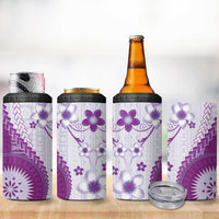 Bula Fiji 4 in 1 Can Cooler Tumbler Violet Plumeria Masi Tapa Pattern - Polynesian Pride
