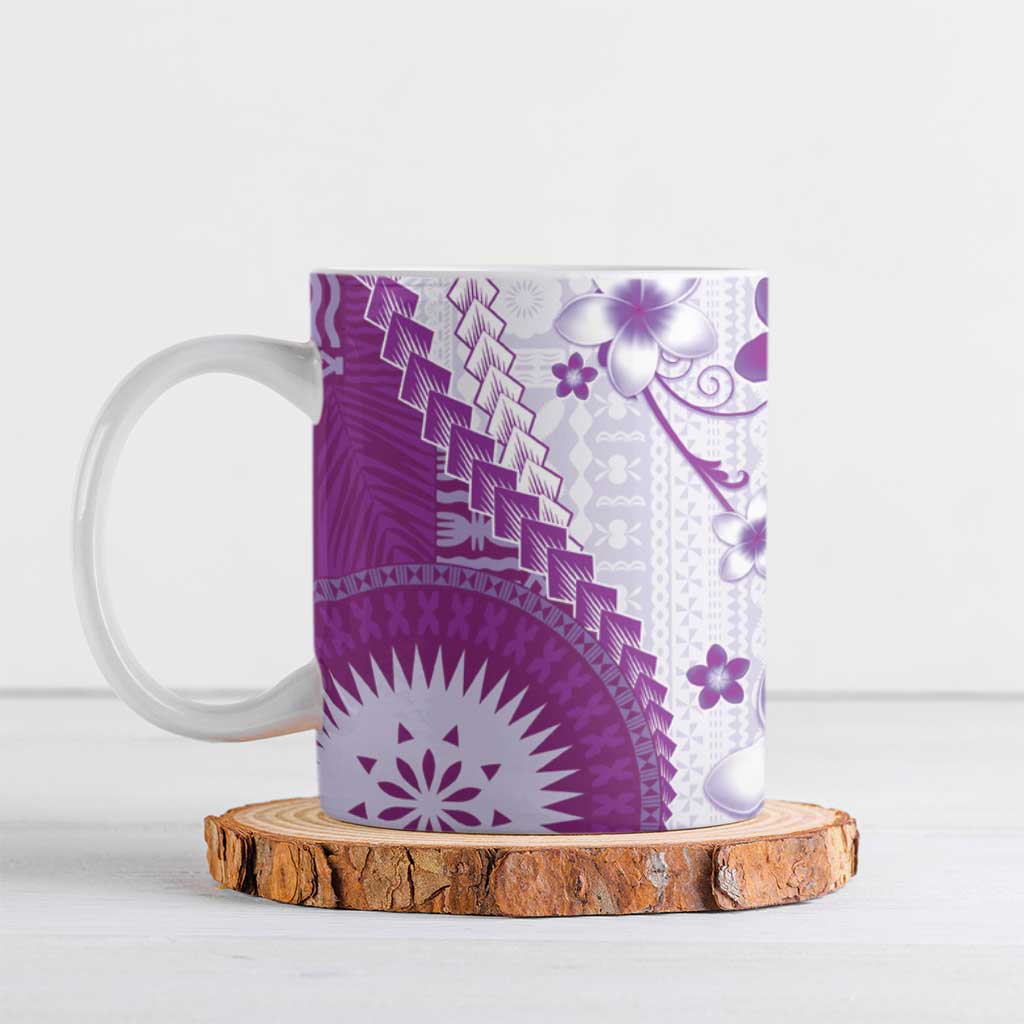 Bula Fiji Ceramic Mug Violet Plumeria Masi Tapa Pattern LT05 Violet - Polynesian Pride