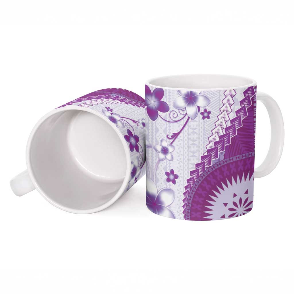 Bula Fiji Ceramic Mug Violet Plumeria Masi Tapa Pattern LT05 - Polynesian Pride