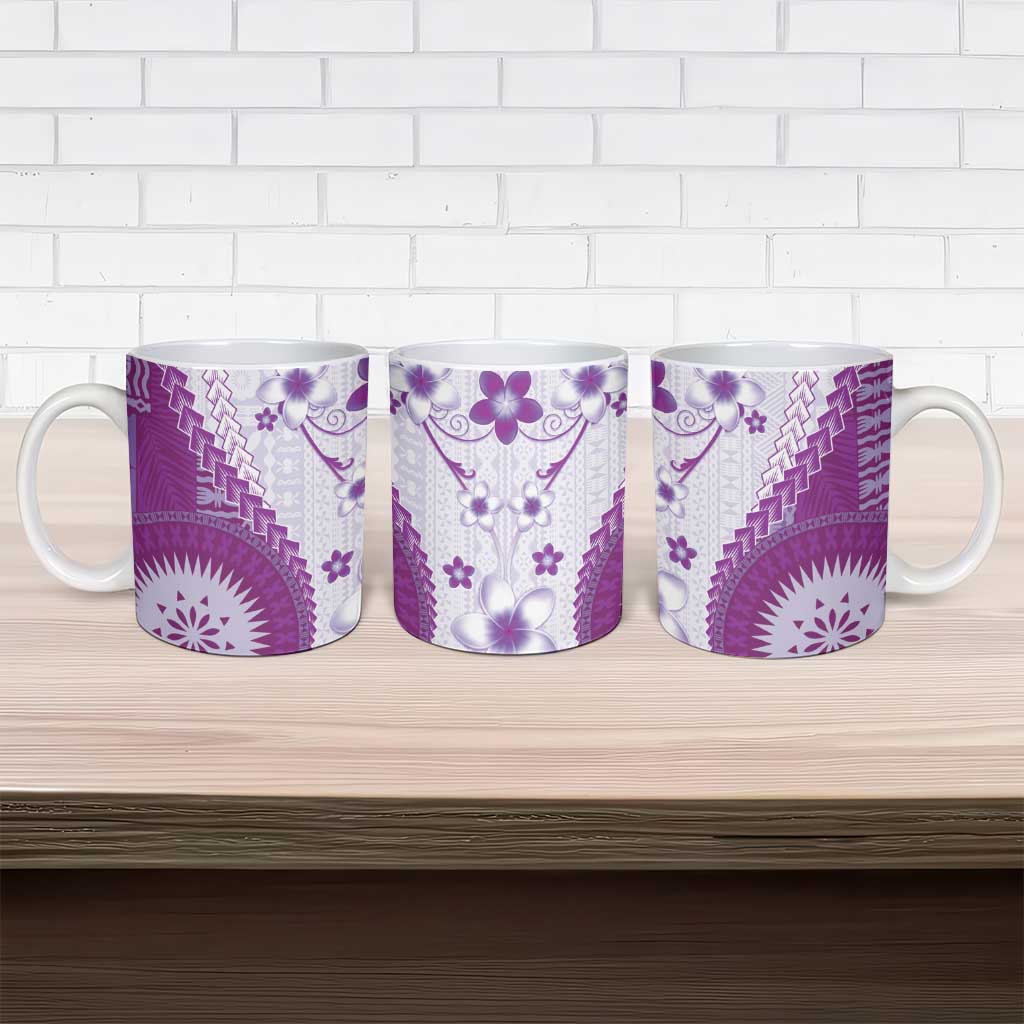 Bula Fiji Ceramic Mug Violet Plumeria Masi Tapa Pattern LT05 - Polynesian Pride