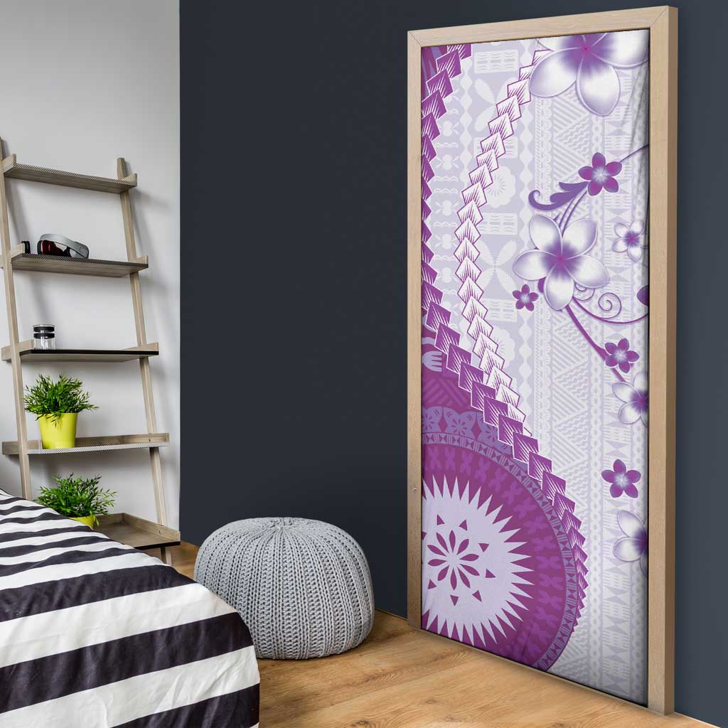 Bula Fiji Door Cover Violet Plumeria Masi Tapa Pattern - Polynesian Pride