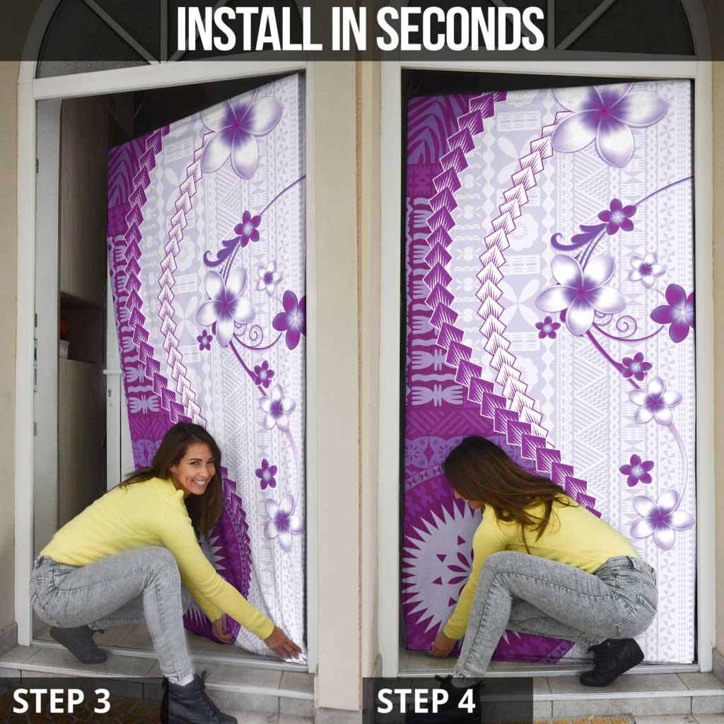 Bula Fiji Door Cover Violet Plumeria Masi Tapa Pattern - Polynesian Pride