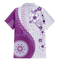 Bula Fiji Family Matching Mermaid Dress and Hawaiian Shirt Violet Plumeria Masi Tapa Pattern - Polynesian Pride