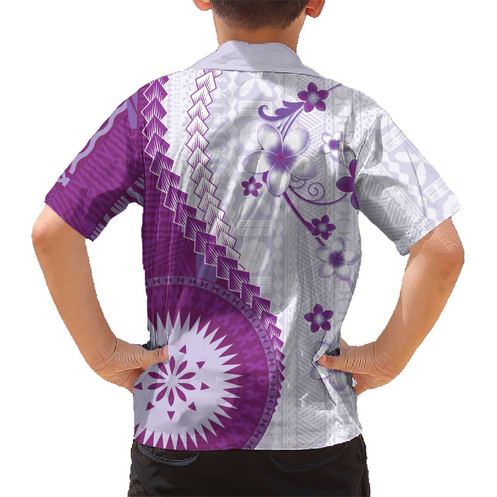 Bula Fiji Family Matching Puletasi and Hawaiian Shirt Violet Plumeria Masi Tapa Pattern LT05 - Polynesian Pride