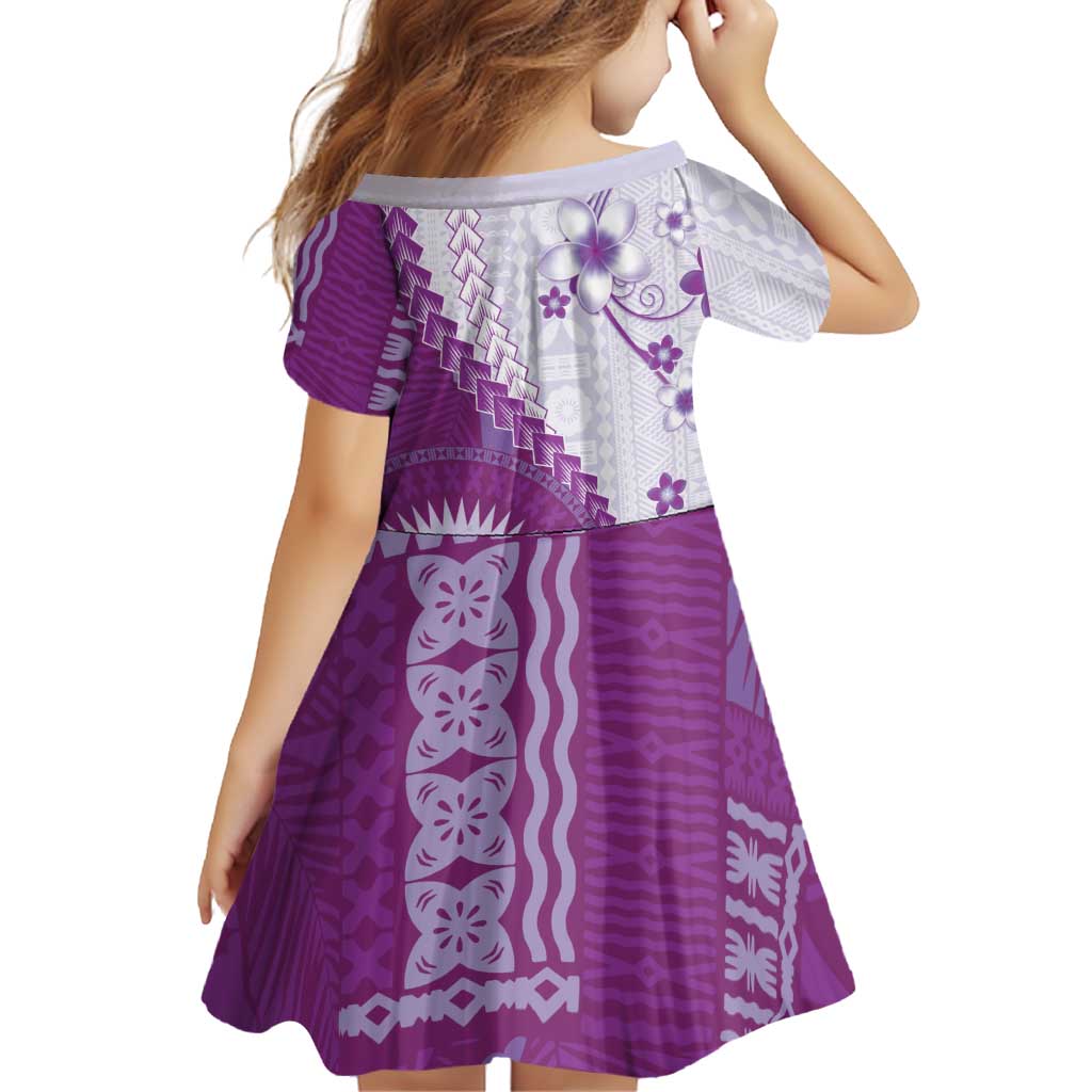 Bula Fiji Family Matching Puletasi and Hawaiian Shirt Violet Plumeria Masi Tapa Pattern LT05 - Polynesian Pride