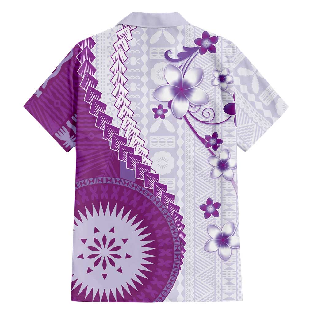 Bula Fiji Family Matching Puletasi and Hawaiian Shirt Violet Plumeria Masi Tapa Pattern LT05 - Polynesian Pride