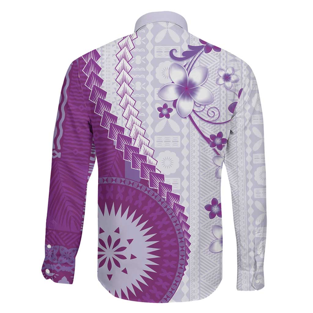 Bula Fiji Family Matching Puletasi and Hawaiian Shirt Violet Plumeria Masi Tapa Pattern LT05 - Polynesian Pride