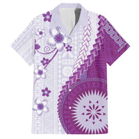 Bula Fiji Family Matching Summer Maxi Dress and Hawaiian Shirt Violet Plumeria Masi Tapa Pattern - Polynesian Pride