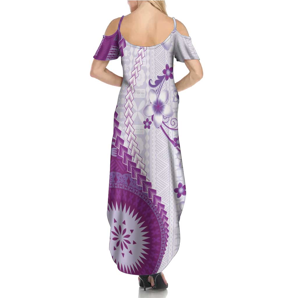 Bula Fiji Family Matching Summer Maxi Dress and Hawaiian Shirt Violet Plumeria Masi Tapa Pattern - Polynesian Pride