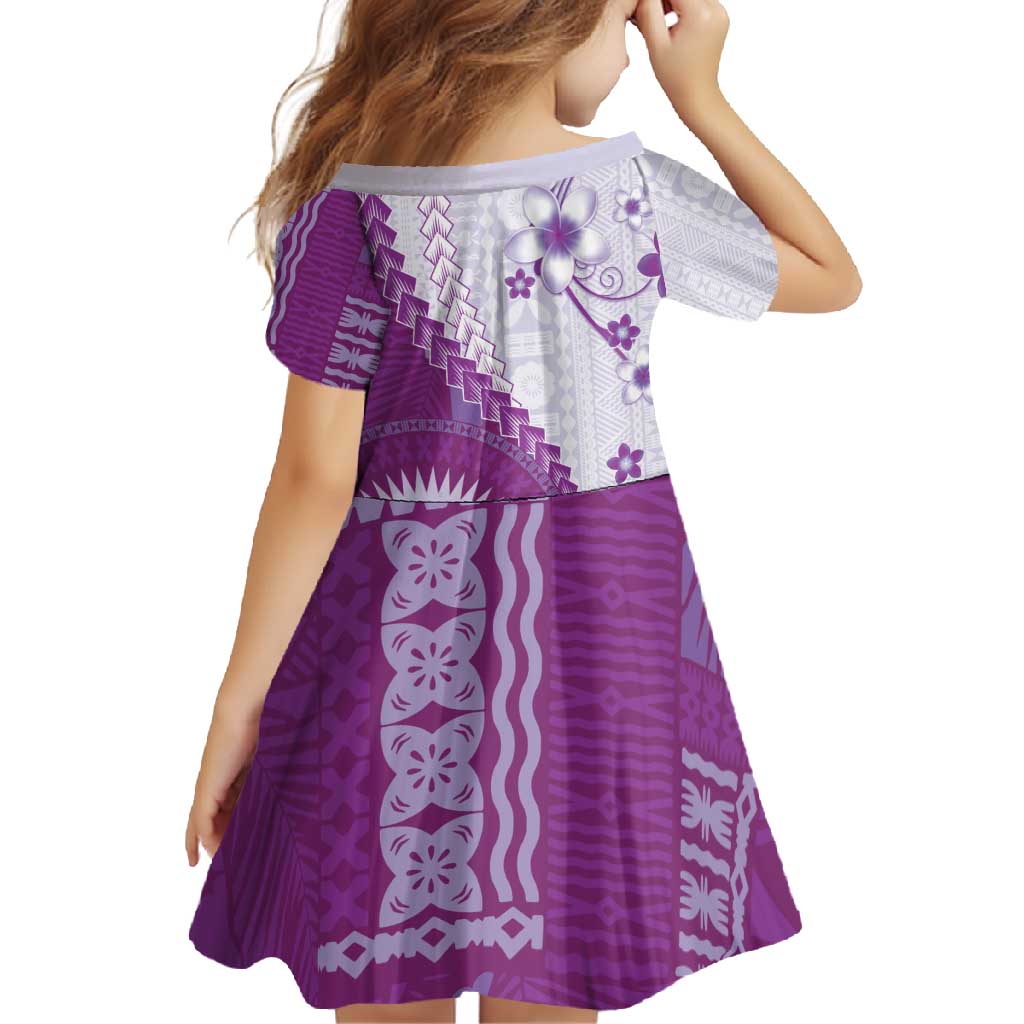 Bula Fiji Family Matching Tank Maxi Dress and Hawaiian Shirt Violet Plumeria Masi Tapa Pattern - Polynesian Pride