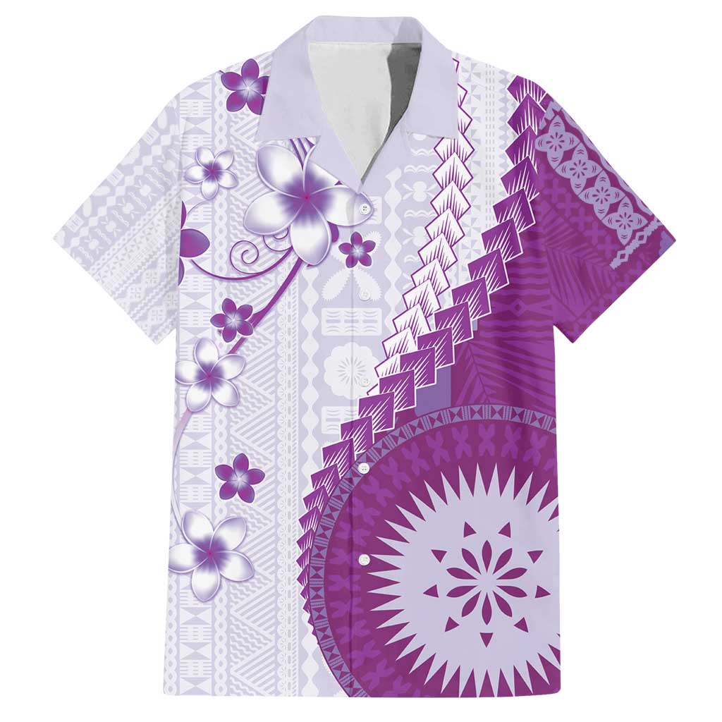 Bula Fiji Family Matching Tank Maxi Dress and Hawaiian Shirt Violet Plumeria Masi Tapa Pattern - Polynesian Pride