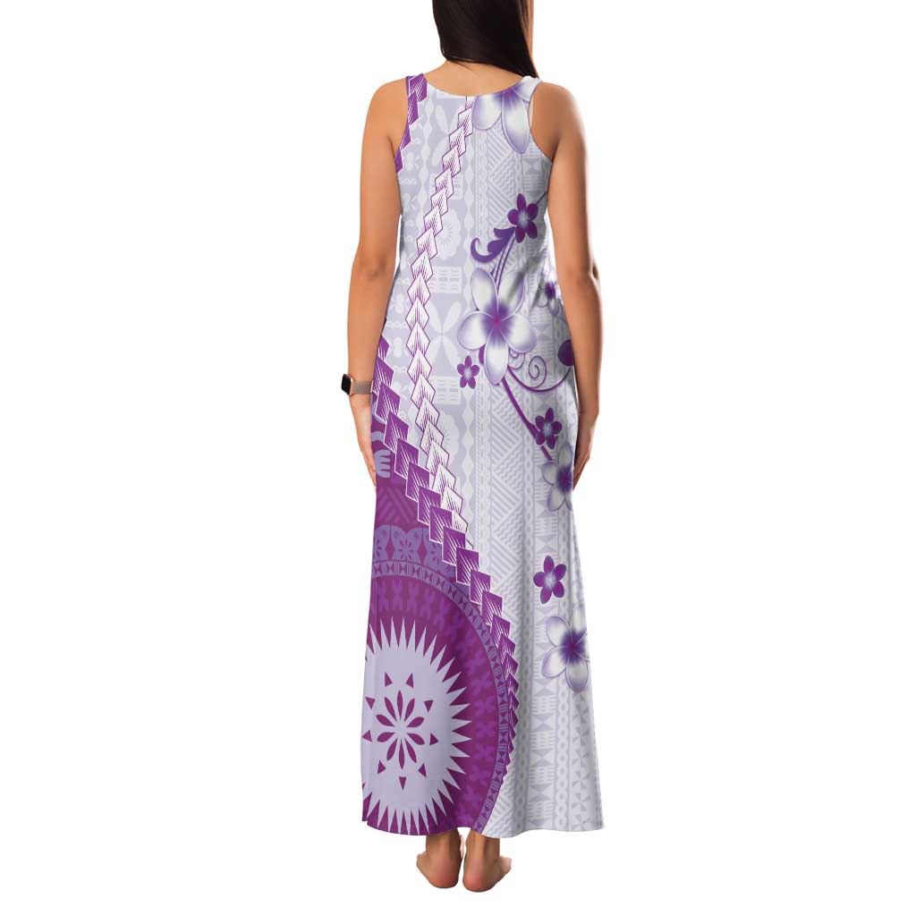 Bula Fiji Family Matching Tank Maxi Dress and Hawaiian Shirt Violet Plumeria Masi Tapa Pattern - Polynesian Pride