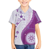 Bula Fiji Family Matching Tank Maxi Dress and Hawaiian Shirt Violet Plumeria Masi Tapa Pattern - Polynesian Pride