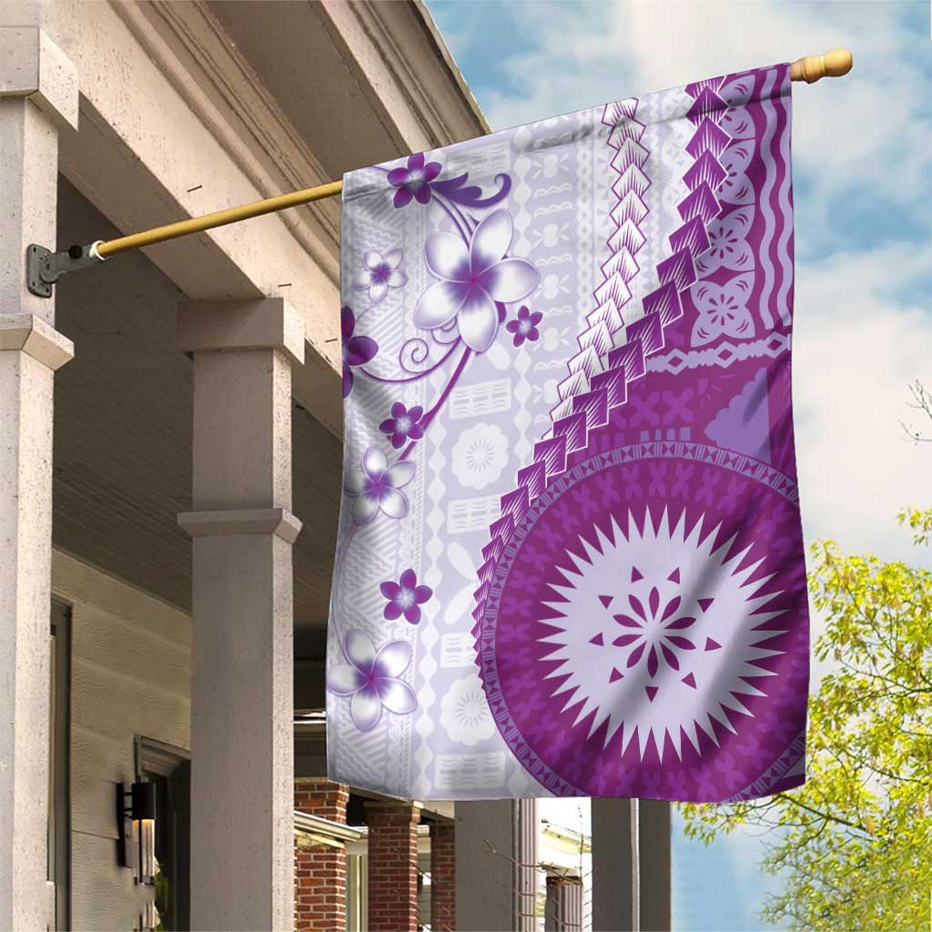 Bula Fiji Garden Flag Violet Plumeria Masi Tapa Pattern LT05 House Flag Violet - Polynesian Pride