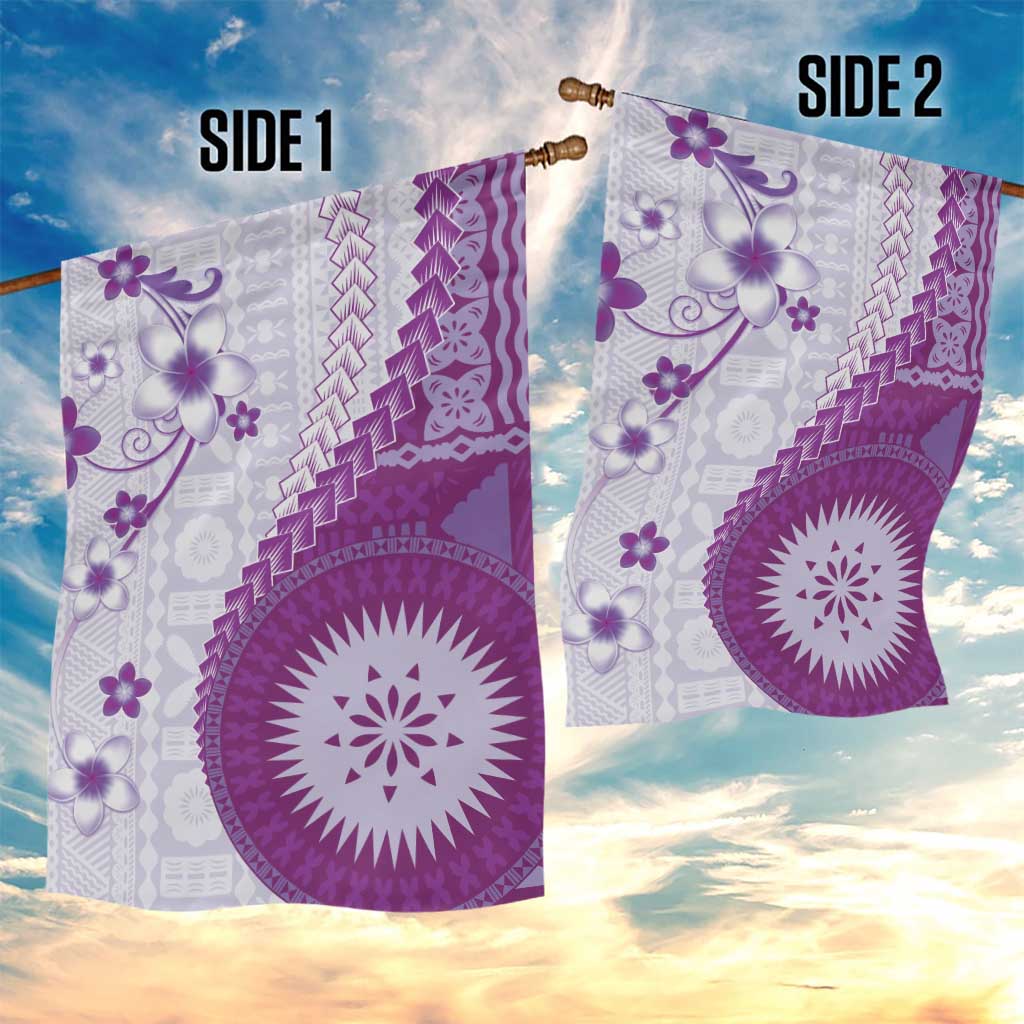 Bula Fiji Garden Flag Violet Plumeria Masi Tapa Pattern LT05 - Polynesian Pride