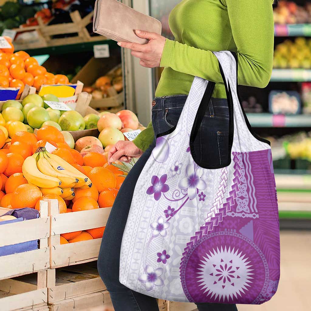 Bula Fiji Grocery Bag Violet Plumeria Masi Tapa Pattern LT05 - Polynesian Pride