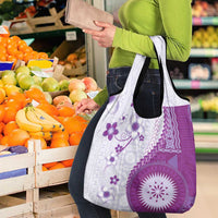 Bula Fiji Grocery Bag Violet Plumeria Masi Tapa Pattern LT05 - Polynesian Pride