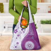 Bula Fiji Grocery Bag Violet Plumeria Masi Tapa Pattern LT05 - Polynesian Pride