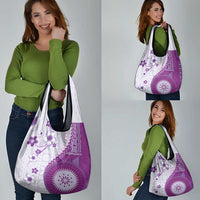 Bula Fiji Grocery Bag Violet Plumeria Masi Tapa Pattern LT05 - Polynesian Pride