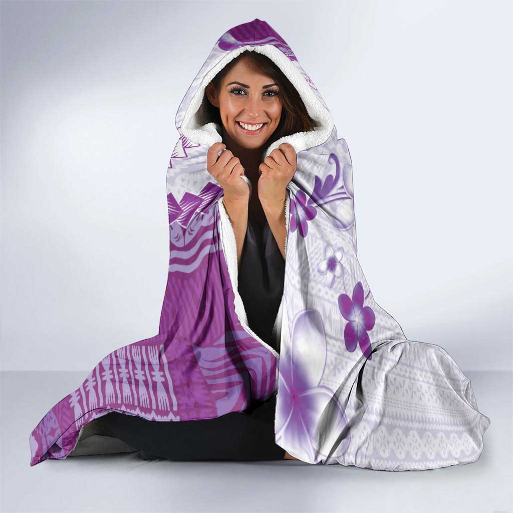 Bula Fiji Hooded Blanket Violet Plumeria Masi Tapa Pattern LT05 - Polynesian Pride