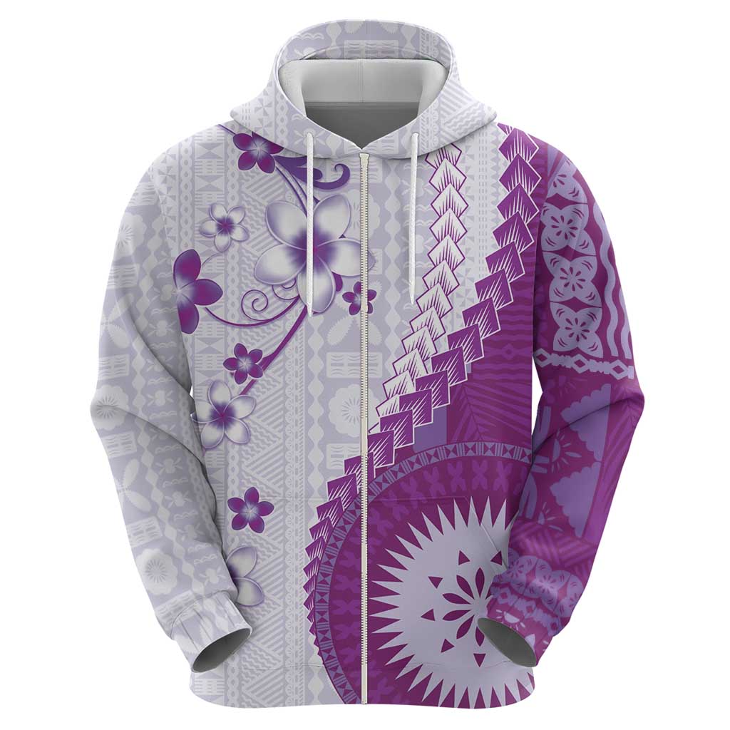 Bula Fiji Hoodie Violet Plumeria Masi Tapa Pattern LT05 - Polynesian Pride