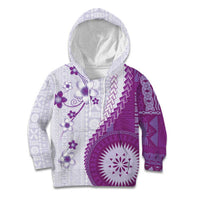Bula Fiji Kid Hoodie Violet Plumeria Masi Tapa Pattern - Polynesian Pride