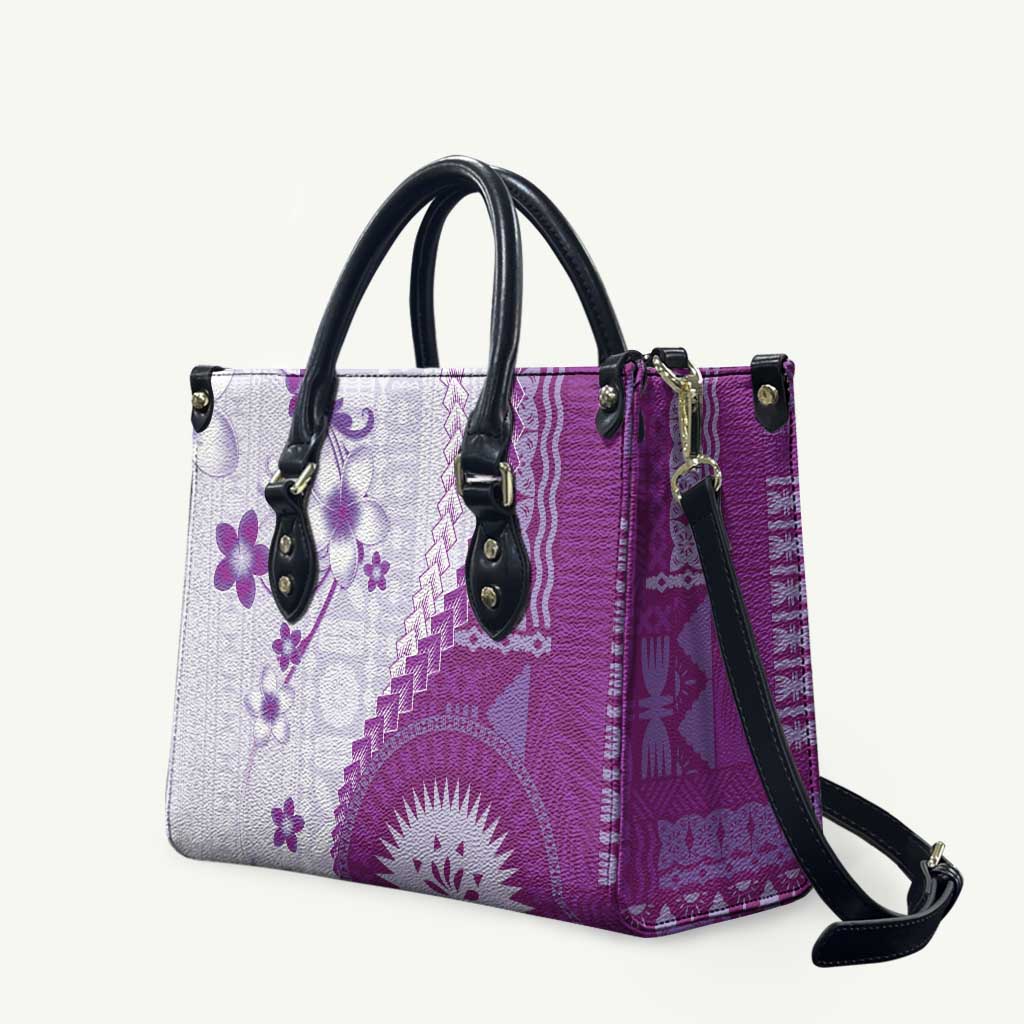 Bula Fiji Leather Bag Violet Plumeria Masi Tapa Pattern LT05 Violet - Polynesian Pride
