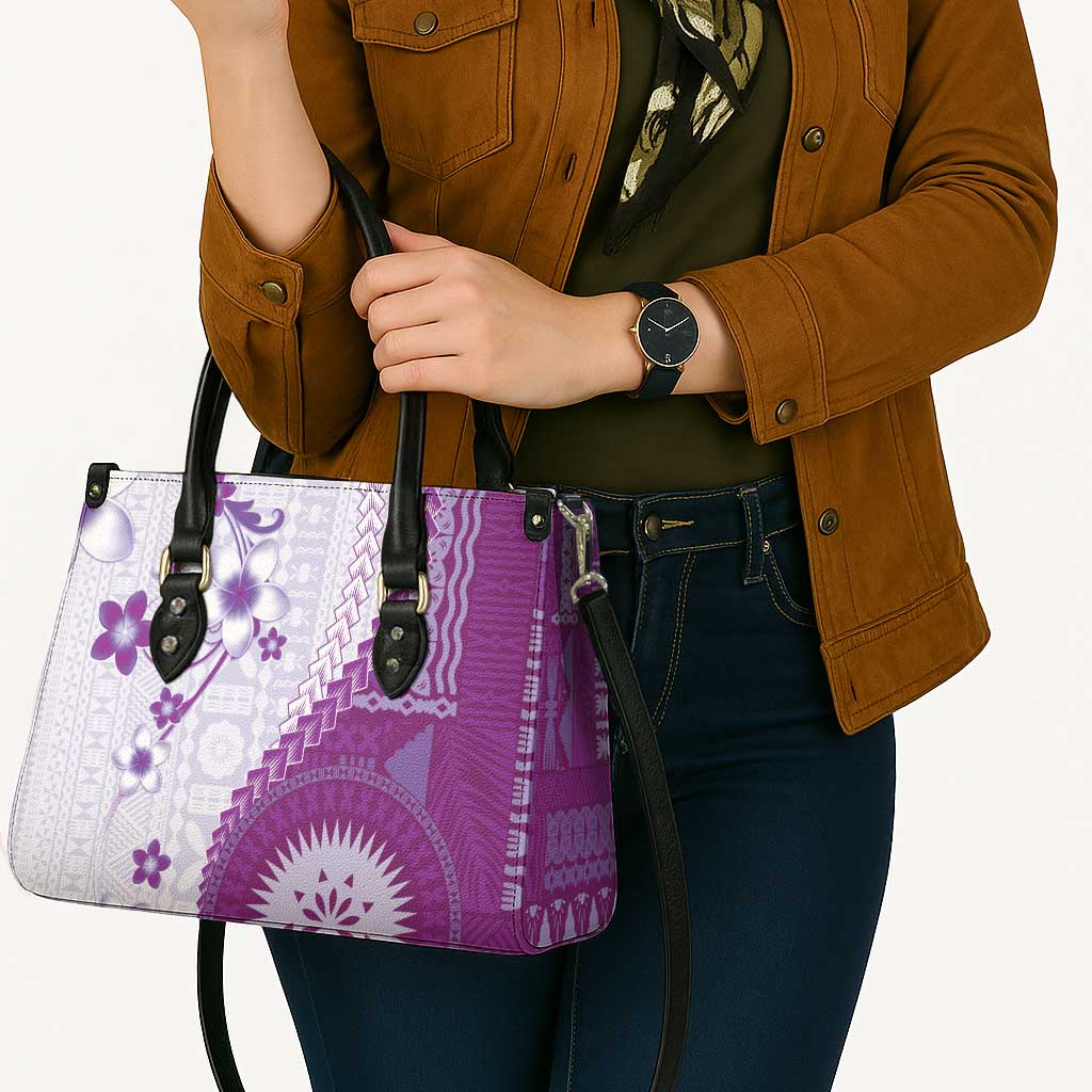 Bula Fiji Leather Bag Violet Plumeria Masi Tapa Pattern LT05 - Polynesian Pride