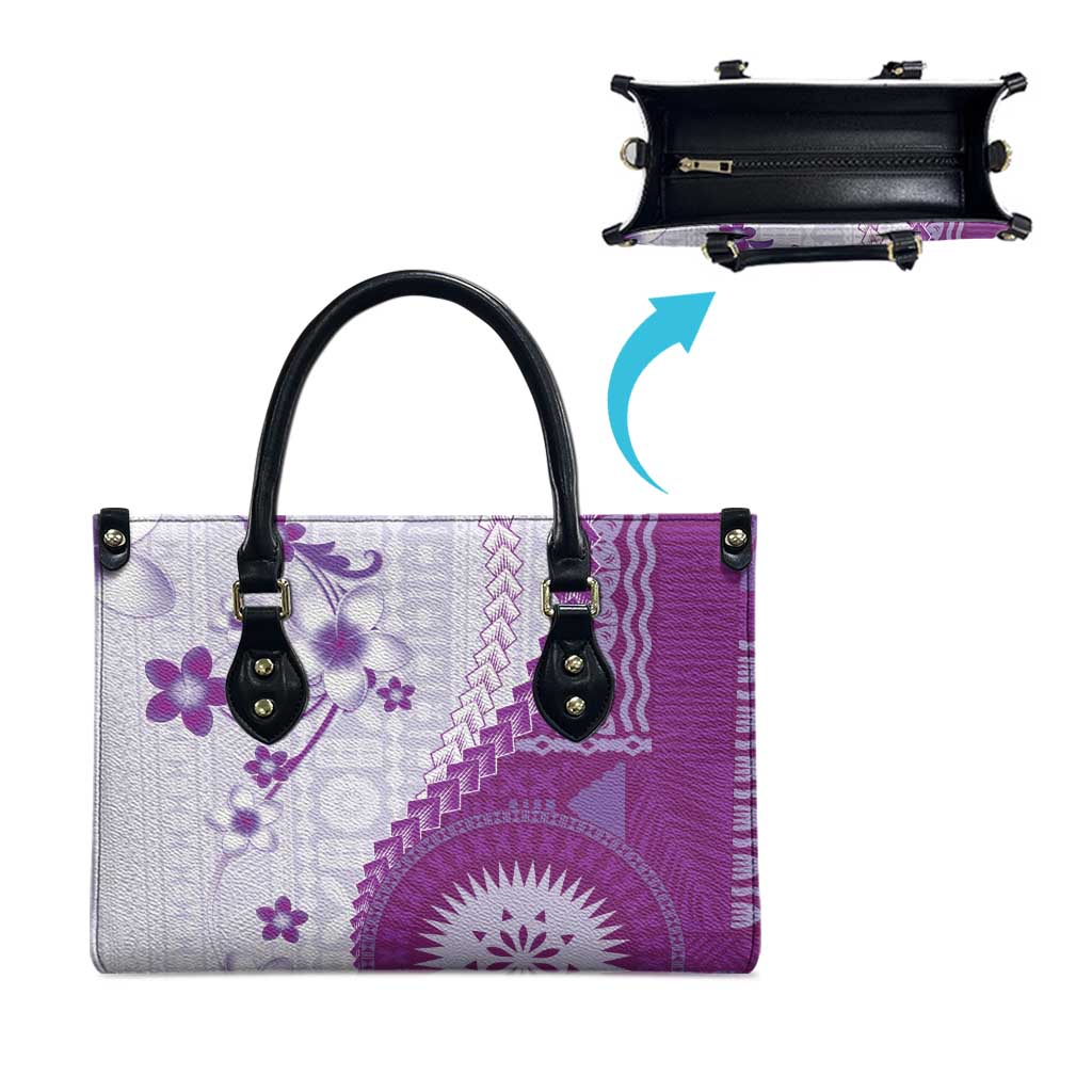 Bula Fiji Leather Bag Violet Plumeria Masi Tapa Pattern LT05 - Polynesian Pride
