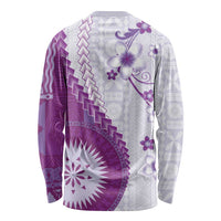 Bula Fiji Long Sleeve Shirt Violet Plumeria Masi Tapa Pattern LT05 - Polynesian Pride