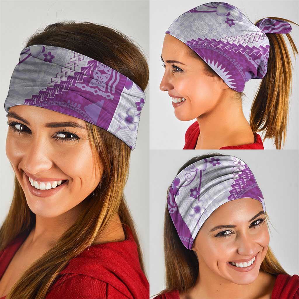 Bula Fiji Neck Gaiter Violet Plumeria Masi Tapa Pattern LT05 - Polynesian Pride