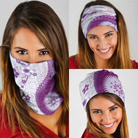 Bula Fiji Neck Gaiter Violet Plumeria Masi Tapa Pattern LT05 - Polynesian Pride