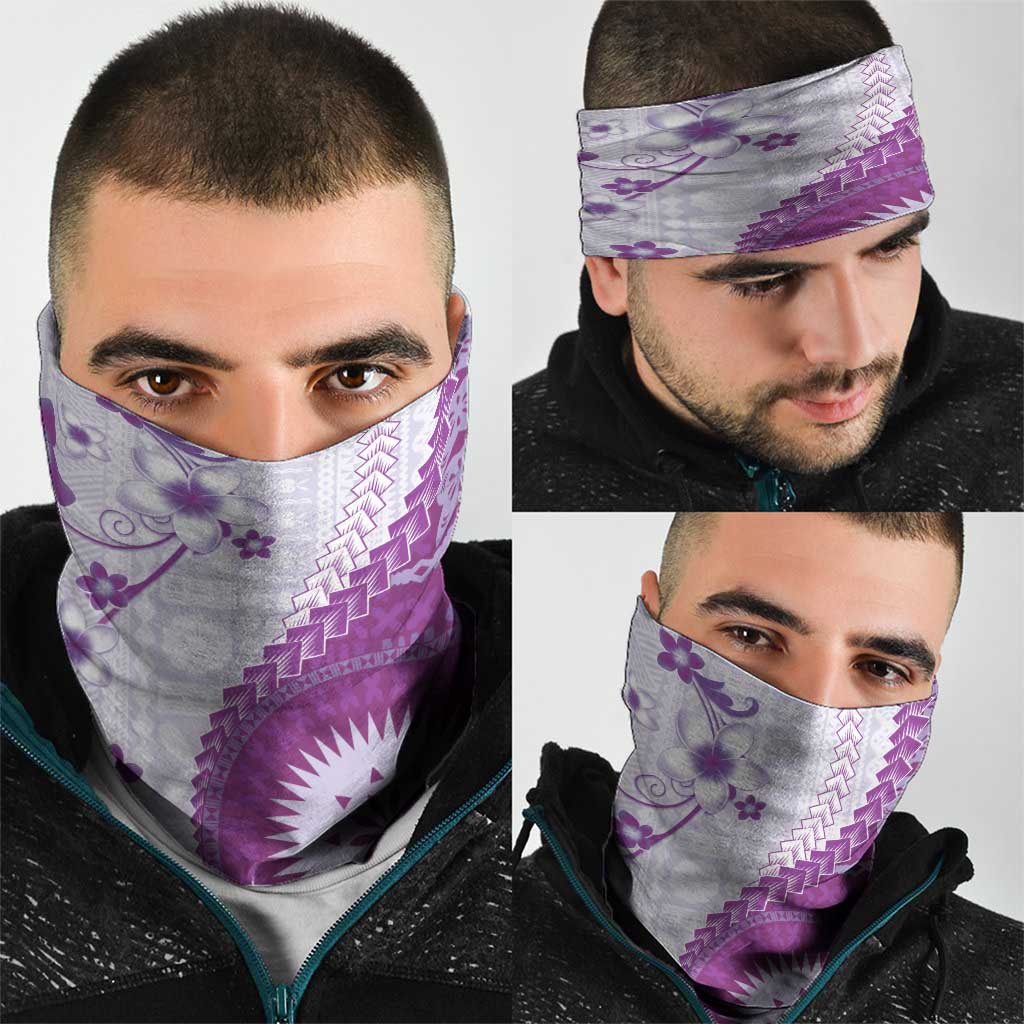 Bula Fiji Neck Gaiter Violet Plumeria Masi Tapa Pattern LT05 - Polynesian Pride