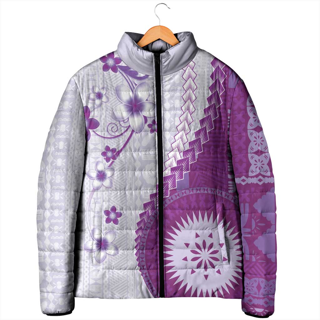 Bula Fiji Padded Jacket Violet Plumeria Masi Tapa Pattern LT05 - Polynesian Pride