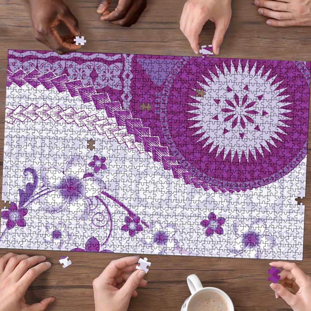 Bula Fiji Puzzle Violet Plumeria Masi Tapa Pattern LT05 - Polynesian Pride