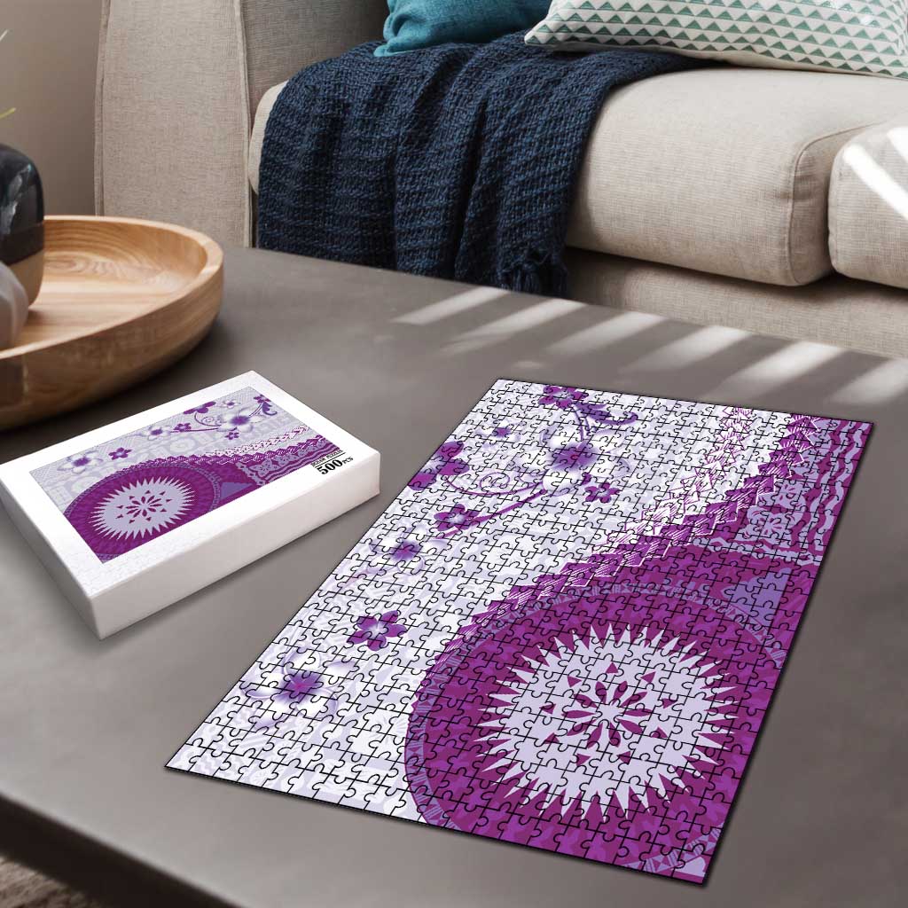 Bula Fiji Puzzle Violet Plumeria Masi Tapa Pattern LT05 - Polynesian Pride
