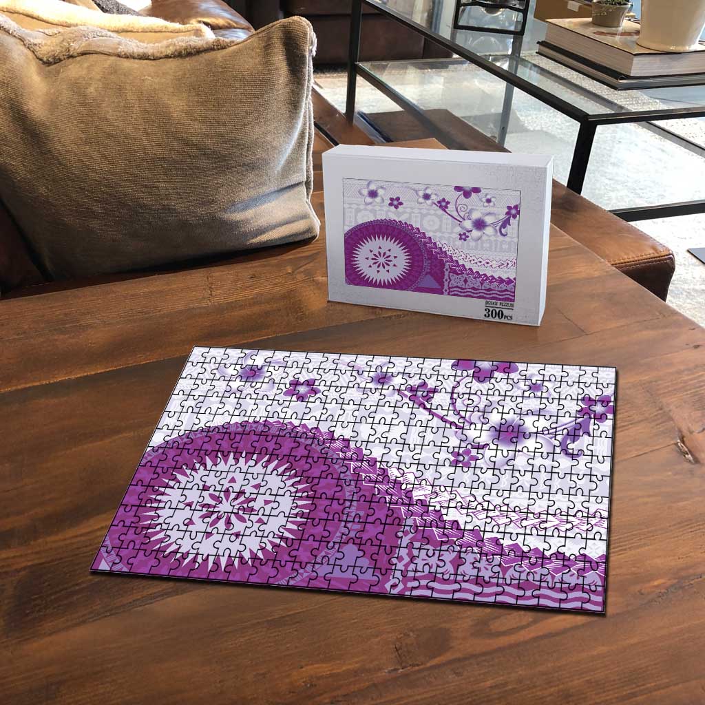 Bula Fiji Puzzle Violet Plumeria Masi Tapa Pattern LT05 - Polynesian Pride
