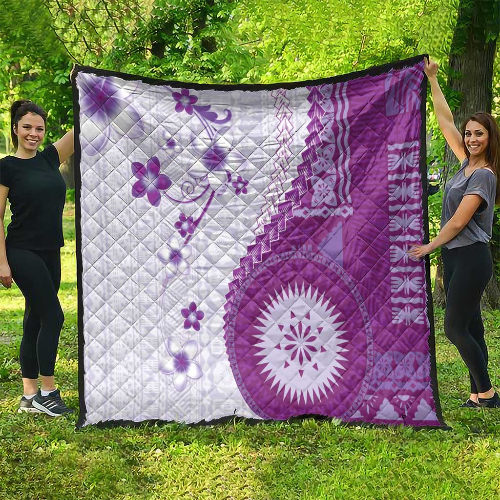 Bula Fiji Quilt Violet Plumeria Masi Tapa Pattern LT05 - Polynesian Pride
