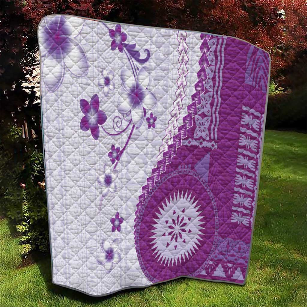 Bula Fiji Quilt Violet Plumeria Masi Tapa Pattern LT05 - Polynesian Pride