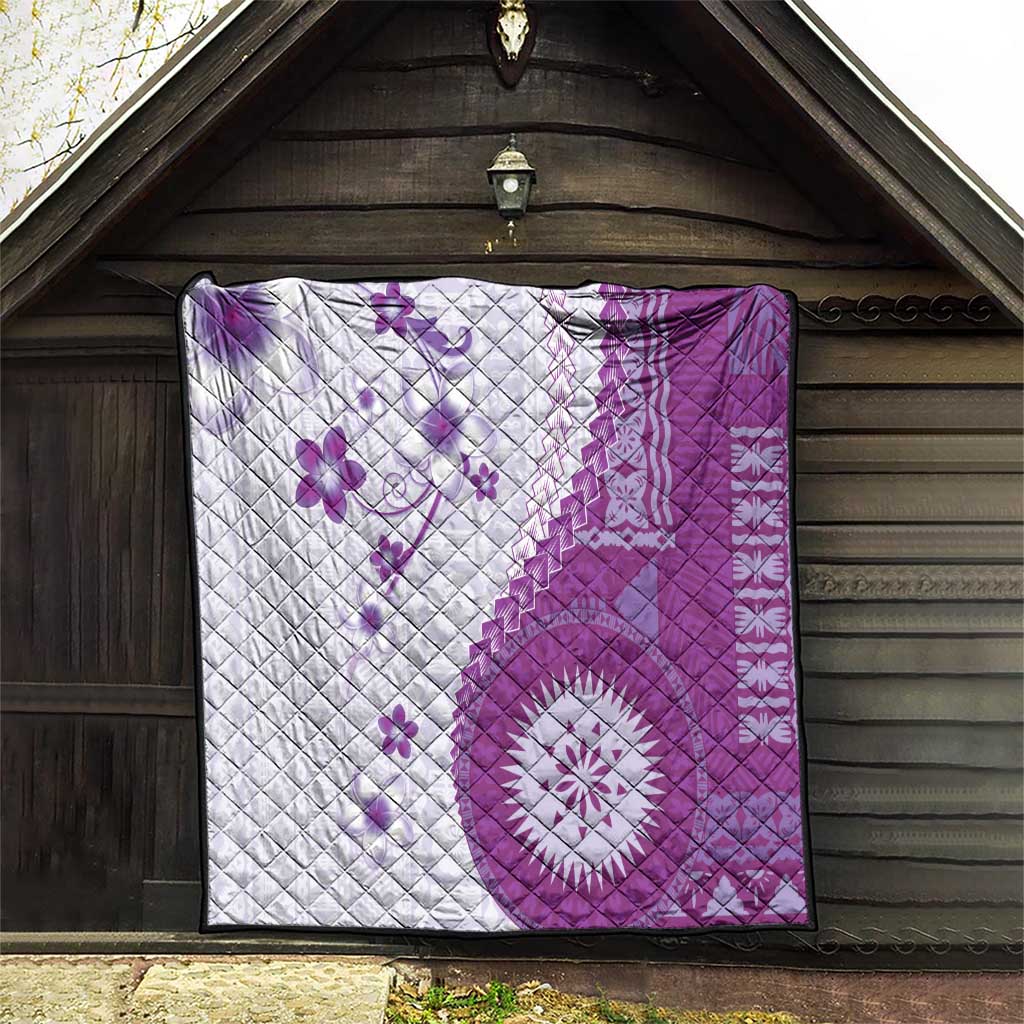 Bula Fiji Quilt Violet Plumeria Masi Tapa Pattern LT05 - Polynesian Pride