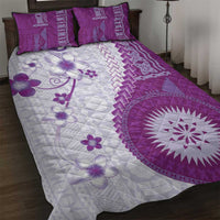 Bula Fiji Quilt Bed Set Violet Plumeria Masi Tapa Pattern LT05 Violet - Polynesian Pride