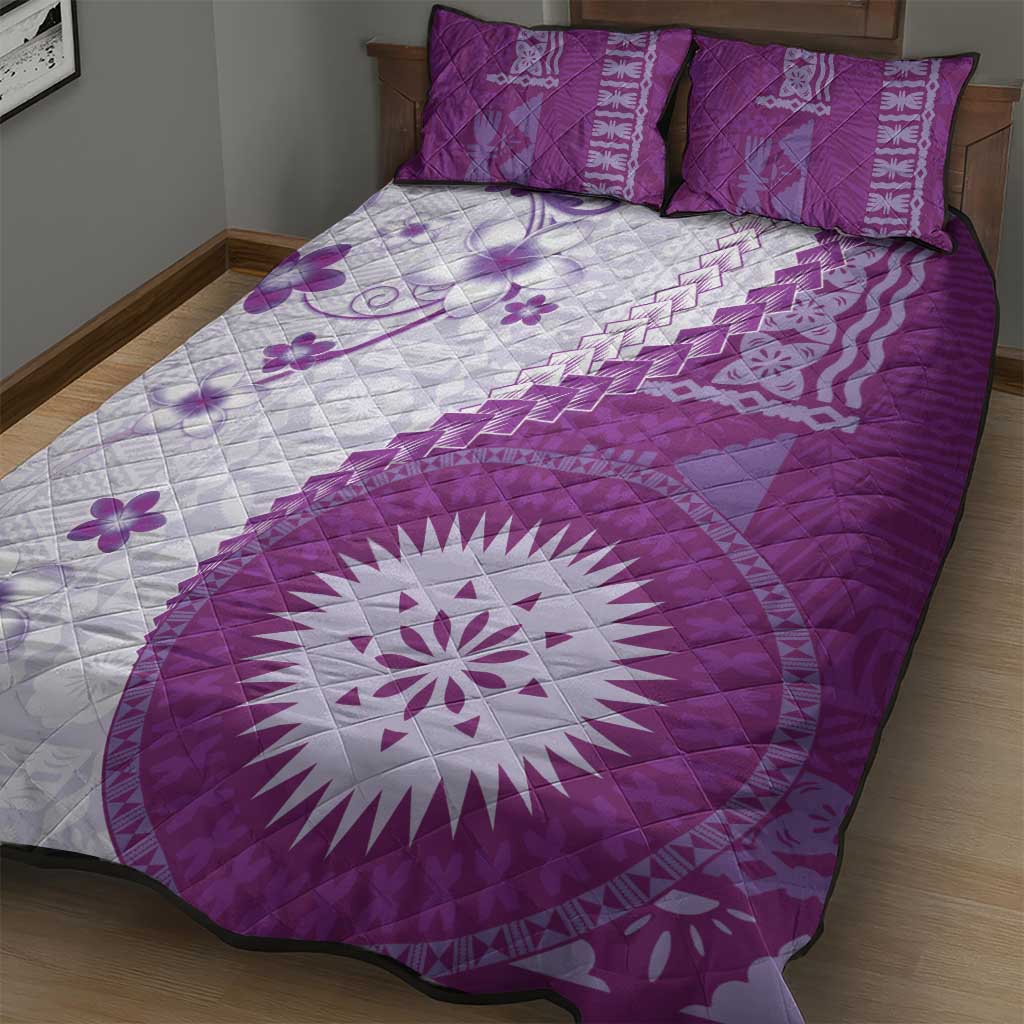 Bula Fiji Quilt Bed Set Violet Plumeria Masi Tapa Pattern LT05 - Polynesian Pride