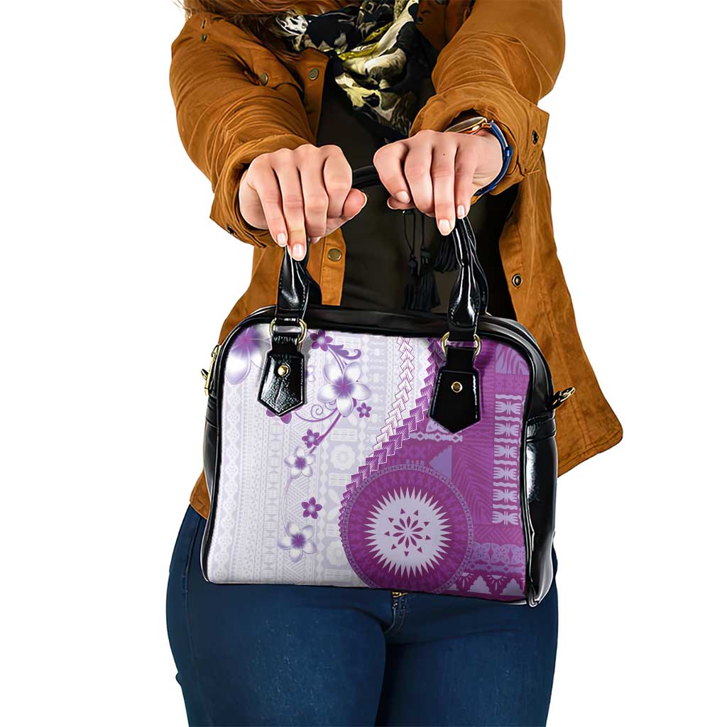 Bula Fiji Shoulder Handbag Violet Plumeria Masi Tapa Pattern LT05 One Size Violet - Polynesian Pride