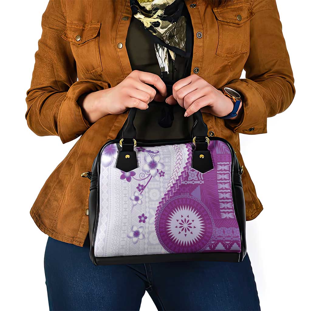 Bula Fiji Shoulder Handbag Violet Plumeria Masi Tapa Pattern LT05 - Polynesian Pride