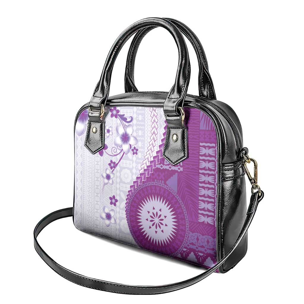 Bula Fiji Shoulder Handbag Violet Plumeria Masi Tapa Pattern LT05 - Polynesian Pride