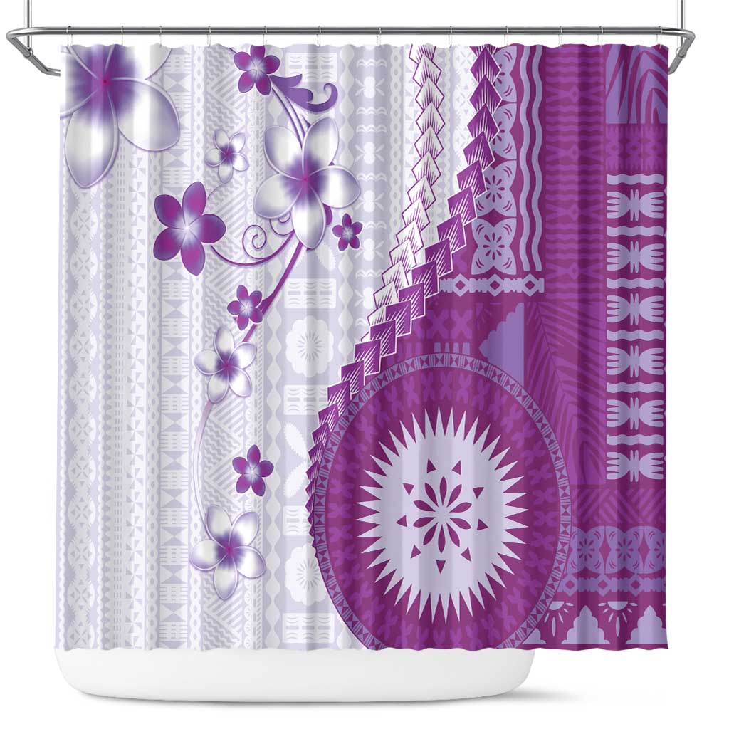Bula Fiji Shower Curtain Violet Plumeria Masi Tapa Pattern LT05 Violet - Polynesian Pride