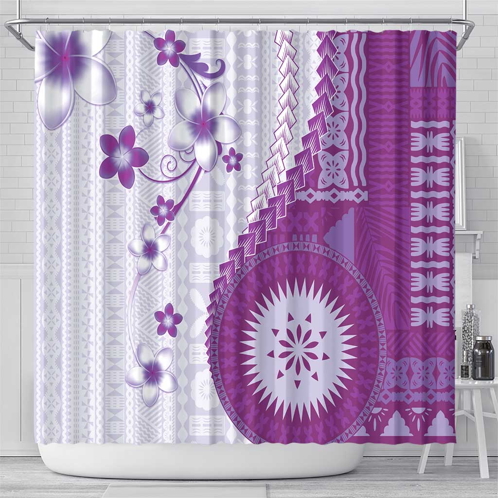 Bula Fiji Shower Curtain Violet Plumeria Masi Tapa Pattern LT05 - Polynesian Pride