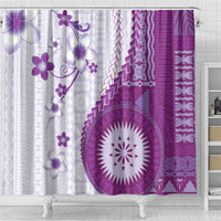 Bula Fiji Shower Curtain Violet Plumeria Masi Tapa Pattern LT05 - Polynesian Pride