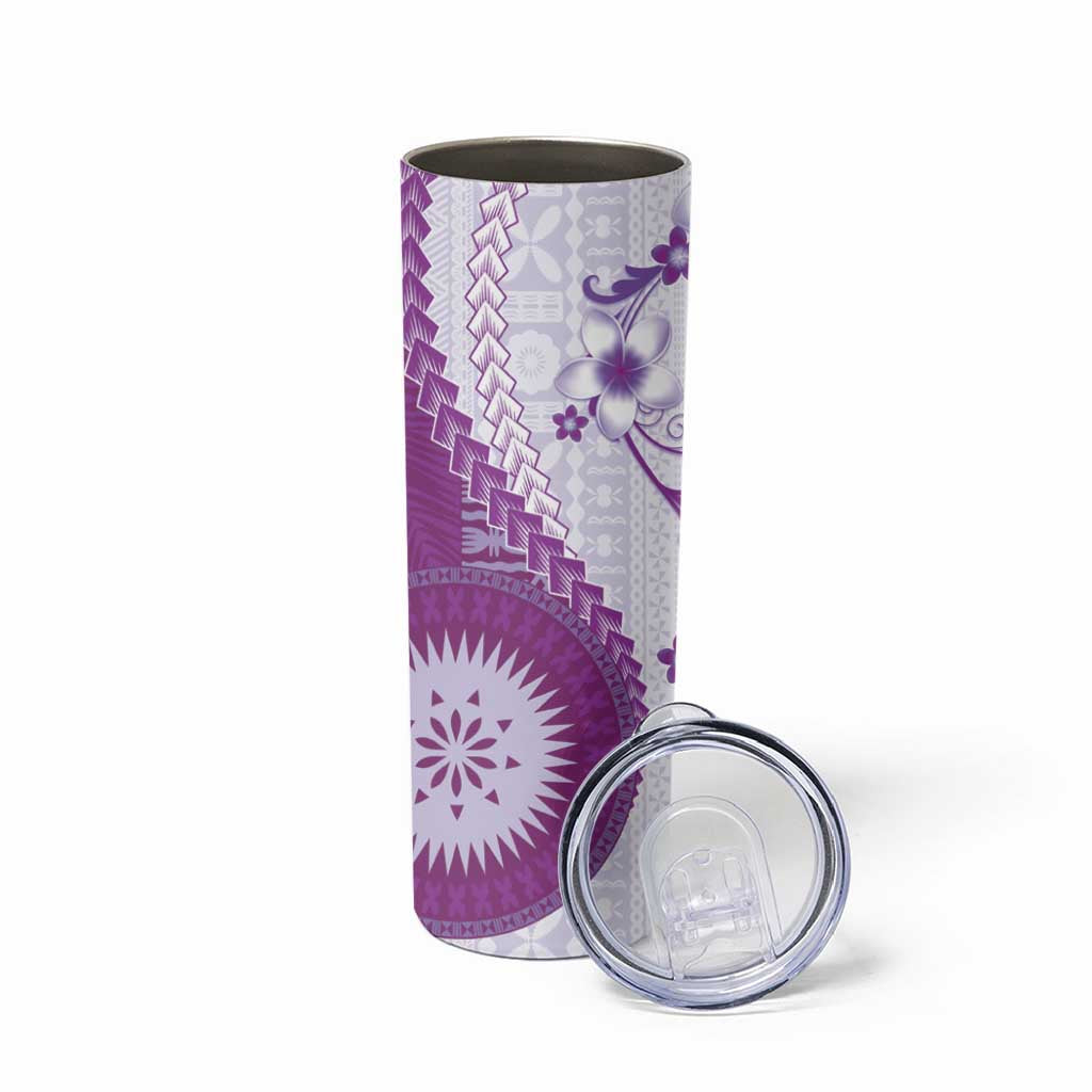 Bula Fiji Skinny Tumbler Violet Plumeria Masi Tapa Pattern - Polynesian Pride